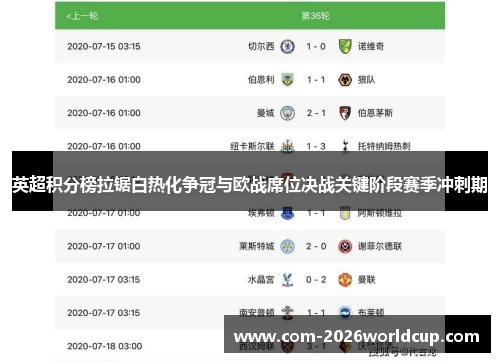 英超积分榜拉锯白热化争冠与欧战席位决战关键阶段赛季冲刺期